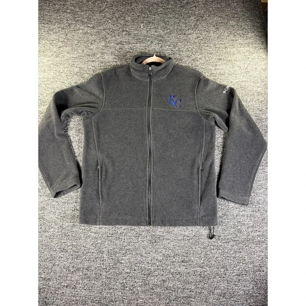 Columbia Fleece Jacket Mens Medium Gray KC Logo Toggle Hem Full Zip Outdoor